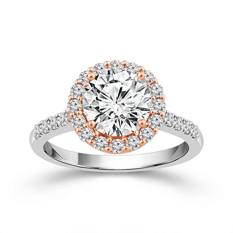 Diamond Bridal Ring 1 1/2 ct tw Center RD 14k White Gold 14k Rose Gold